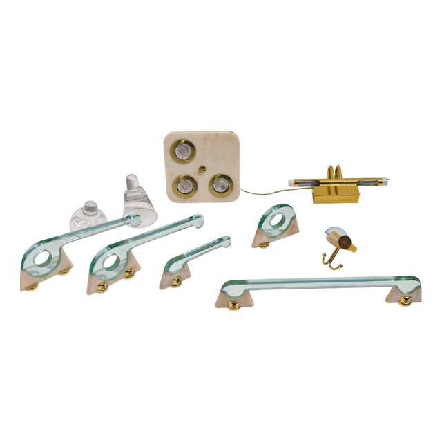 Mid-Century Modern Italian Glass and Onyx Bathroom Accessory Set, 1980s, Set of 10 For Sale