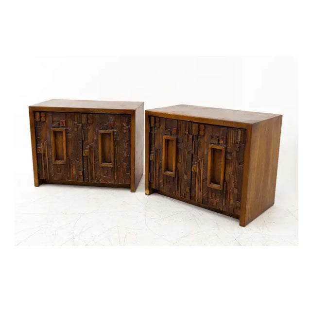 Mid-Century Modern Paul Evans Style Lane Pueblo Mid Century Brutalist Nightstands, Pair For Sale - Image 3 of 17