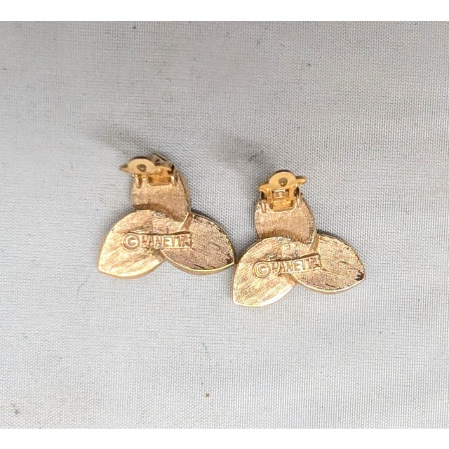 Gold Vintage 1980s Signed Panetta Goldtone & Clear Rhinestone Clip Earrings-2 Pieces For Sale - Image 8 of 11