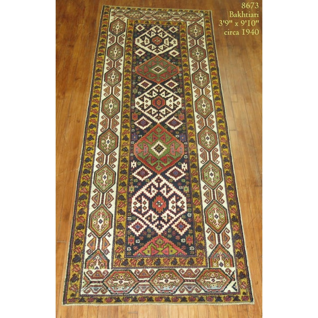 Navy Mustard Vintage Persian Bakhtiari Runner For Sale - Image 4 of 6