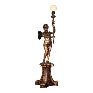Bronzed Cupid Touchier Sculpture Left Arm Up For Sale