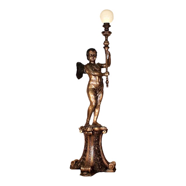 Bronzed Cupid Touchier Sculpture Left Arm Up For Sale
