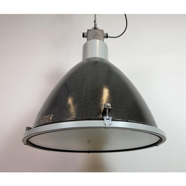 Metal Large Industrial Enamel Factory Pendant Lamp with Glass Cover from Elektrosvit, 1960s For Sale - Image 7 of 18