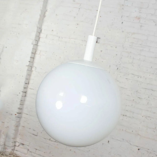 1960s 1960s Mid Century Modern Large Globe Pendant Light Blown Milk Glass by Lite Trend of La Palma Ca For Sale - Image 5 of 12
