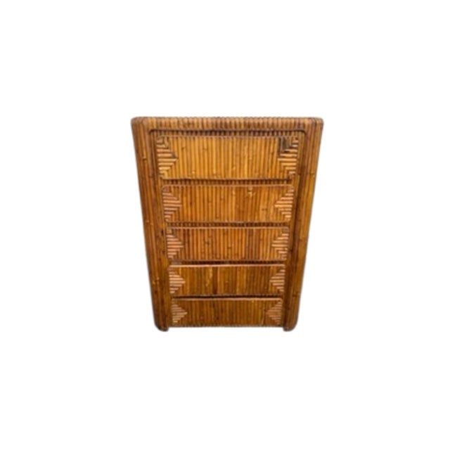 1970's Waterfall Rattan Tallm 5 Drawer Chest Manner of Gabriela Crespi sold as found in vintage condition with a beautiful...