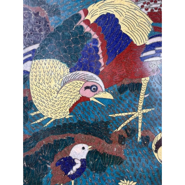 Paint Japanese Cloisonné Charger with Pheasant and Chicks, Late 19th Century For Sale - Image 7 of 17