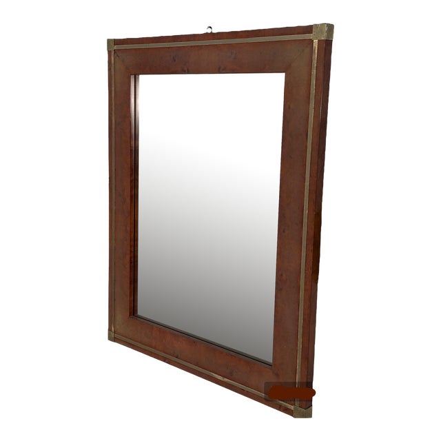 Vintage Italian Wood & Brass Wall Mirror 1980s For Sale