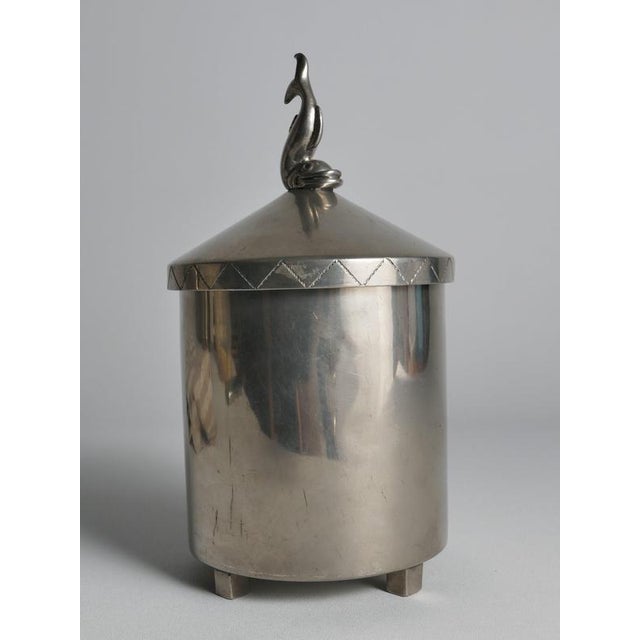 Swedish Pewter Lidded Jar with Sculptural Fish Finial and Ship Engraving, 1928 For Sale - Image 9 of 18