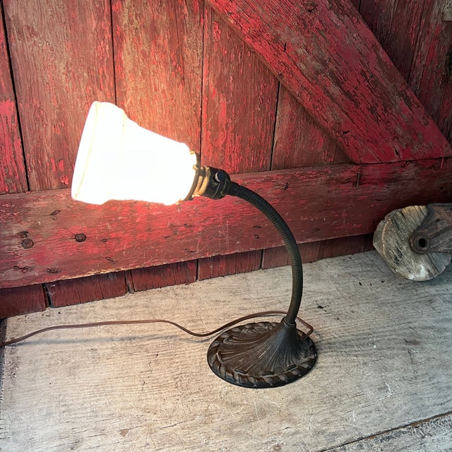 1930s Aladdin Gooseneck Desk Lamp With Embossed Milk Glass Shade For Sale - Image 15 of 17