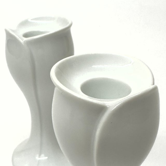 Vintage White Porcelain Tulip-Shaped Candle Holders by KPM West Germany - A Pair For Sale - Image 11 of 13
