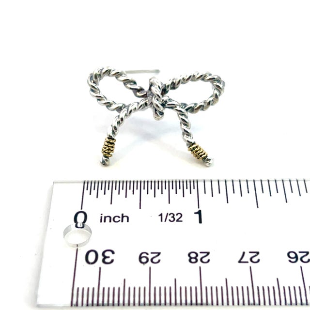 Gold 1990s Tiffany & Co Estate Twisted Rope Bow Brooch Pin Silver + 14k Gold 5.8 Grams For Sale - Image 8 of 11
