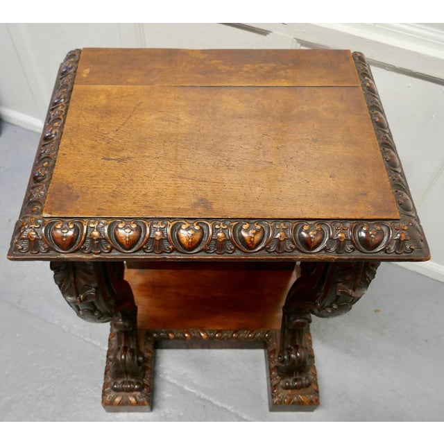 19th Century Art Nouveau Gothic Carved Oak Console Pedestals, 1880, Set of 2 For Sale - Image 9 of 12