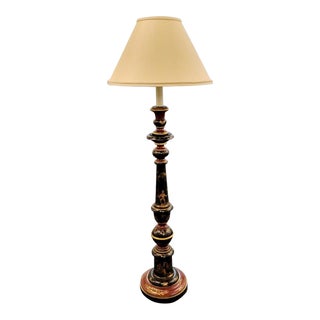 20th C Black Chinoiserie Standing Floor Lamp For Sale
