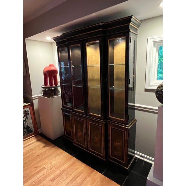 Beautiful Vintage Ethan Allen Hand-Painted Chinoiserie Breakfront China Cabinet. Enhance your home with this stunning,...