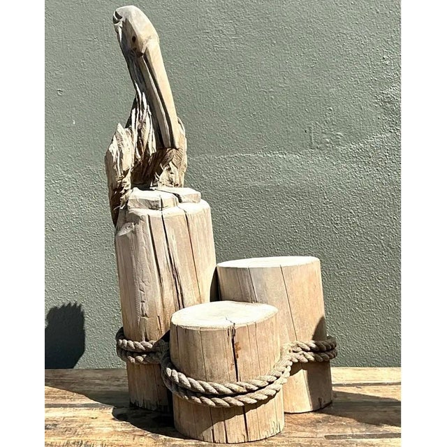 Tan Vintage Hand Carved Pelican on Dock For Sale - Image 8 of 12
