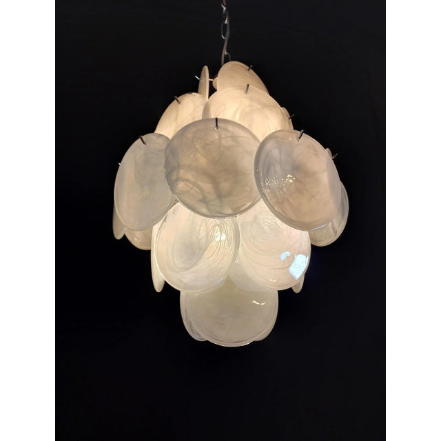 Metal Vintage Murano Alabaster Disc Chandelier, 1968 For Sale - Image 7 of 15