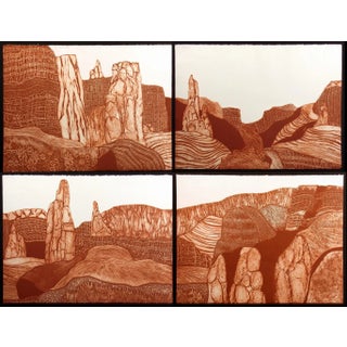 1970s John Ross "Monolith, Valley, Wall, Escarpment" Signed Collagraph Etchings Rust - Set of 4 For Sale