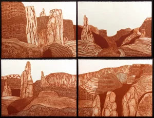 1970s John Ross "Monolith, Valley, Wall, Escarpment" Signed Collagraph Etchings Rust - Set of 4