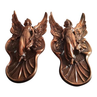 1970s Bronzed Sculpture of Winged Angel Wall Decor- Set of 2 For Sale
