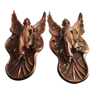 1970s Bronzed Sculpture of Winged Angel Wall Decor- Set of 2