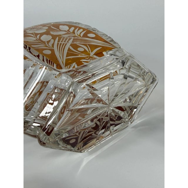 Art Deco Amber Overlay Cut Crystal Decanter & Cordial Glasses, 1930s, Set of 5 For Sale - Image 11 of 17