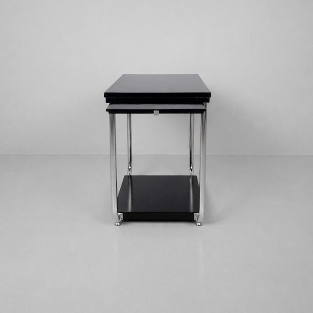 Metal Italian Art Deco Cart in Black Wood, Glass and Steel, 1930s For Sale - Image 7 of 18