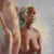 Sitting and Standing by Kirsten Savage | Oil on Panel Depiction of two nude figures, one seated and one standing. For Sale