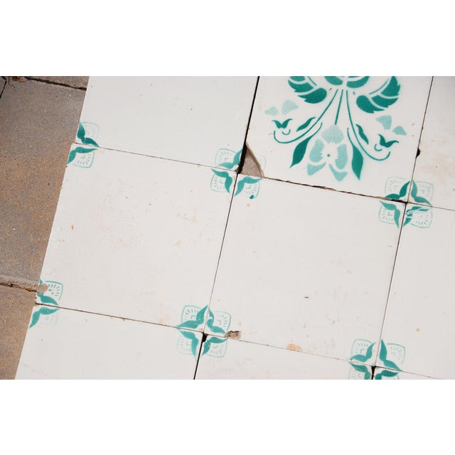 1900s Antique Portuguese White & Green Floral Art Nouveau Tiles, Large Set of 29 For Sale - Image 10 of 18