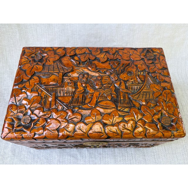 Vintage Chinese Camphor Carved Chest Box For Sale In New York - Image 6 of 17