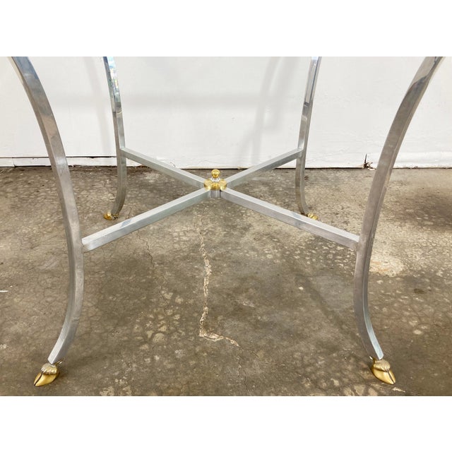 Metal Vintage NeoClassical Maison Jansen Style Steel and Brass Hoofed Table For Sale - Image 7 of 8