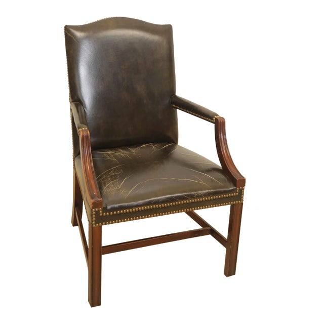 Vintage Kindel Armchair With Worn Distressed Black Leather For Sale