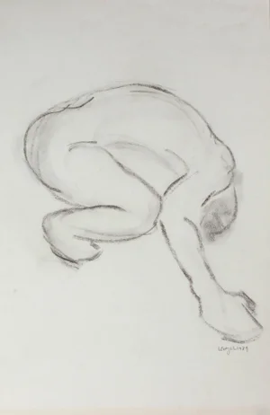 Laura Lengyel Crouching Monochromatic Figure in Charcoal, 1979 1979