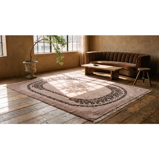Greige 1920s Gray Minimalist Solid Antique Art Deco Rug 9'2" X 12'3" Handknotted Wool Carpet For Sale - Image 8 of 8