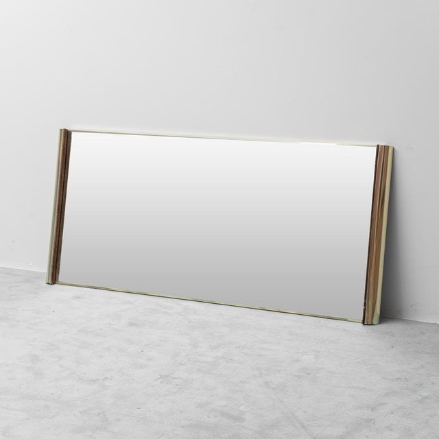 Larhge Rectangular Mirror with Brass and Suede Frame, 1970s For Sale - Image 11 of 11