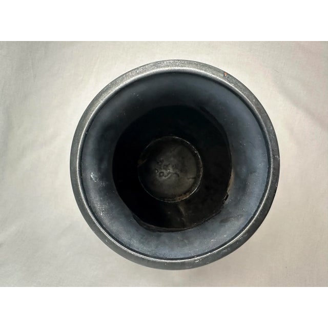 Ceramic Vintage Traditional Floral Embossed Vase in the Style of 1970's Rene Lalique, Black, Charcoal, White For Sale - Image 7 of 10