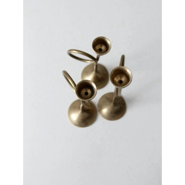 Brass Vintage Candlestick Holders Set/3 For Sale - Image 8 of 9