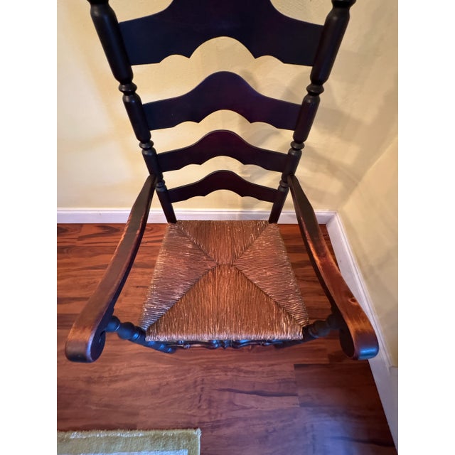 Coffee Antique French Country Ladderback Chairs With Rush Seats, Pair, Late 19th Century For Sale - Image 8 of 11