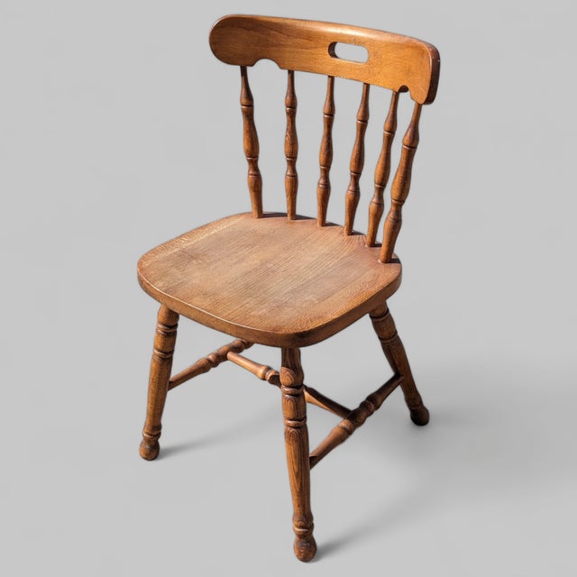 Traditional Vintage Ethan Allen Oak Spindle-Back Side Chair For Sale - Image 3 of 10