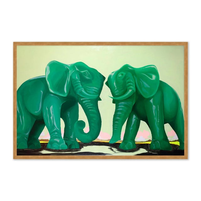 Sarah Edwards Jade Elephants by Sarah Edwards, Art Print in Gold Frame, Medium For Sale - Image 4 of 4