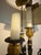 Fabulous French neo classic bronze and gilt lamp intricate details. 2 bulb pull chain design. Metal tole shade has...