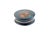 Round black lacquered/japanned box, flared foot, hand-painted lid with coronet over a quartered royal-arms-style shield...