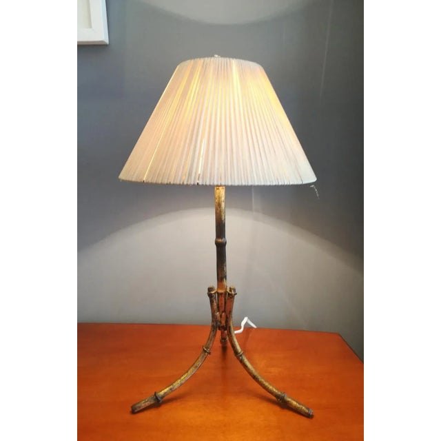 Mid-Century Modern Table Lamp in Imitation Bamboo Gilt Metal, 1950s For Sale - Image 3 of 13