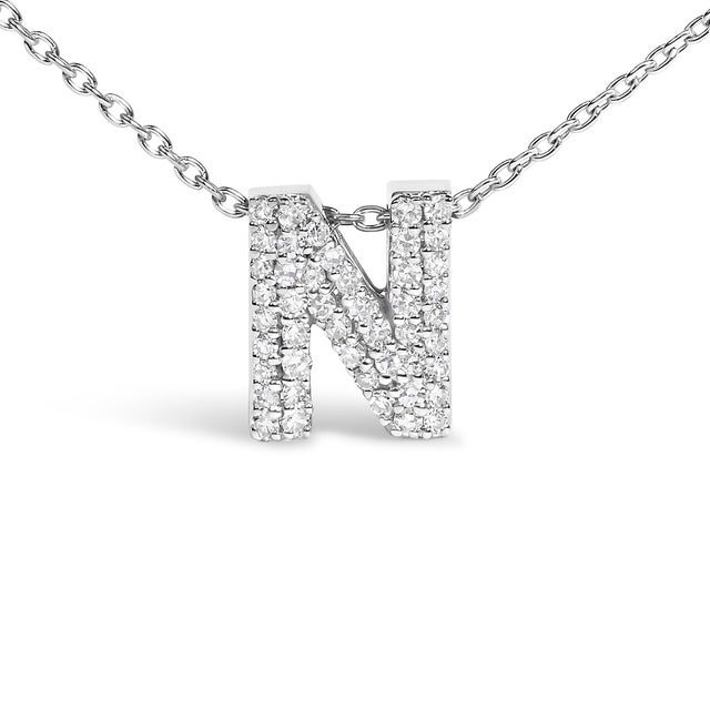 Contemporary 10K White Gold Diamond Accent "N" Initial Bubble Pendant Necklace For Sale - Image 3 of 5