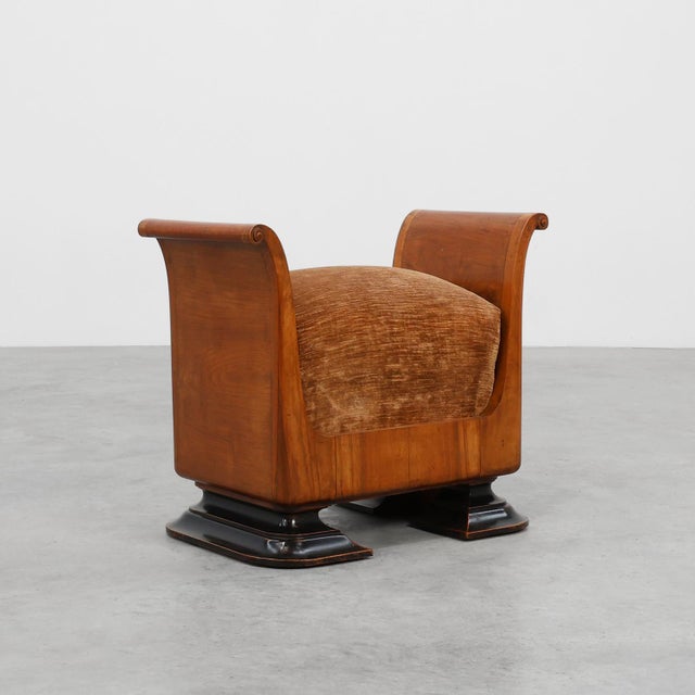 Art Deco Walnut Stool with Velvet Upholstery, Italy, 1920s For Sale - Image 13 of 13