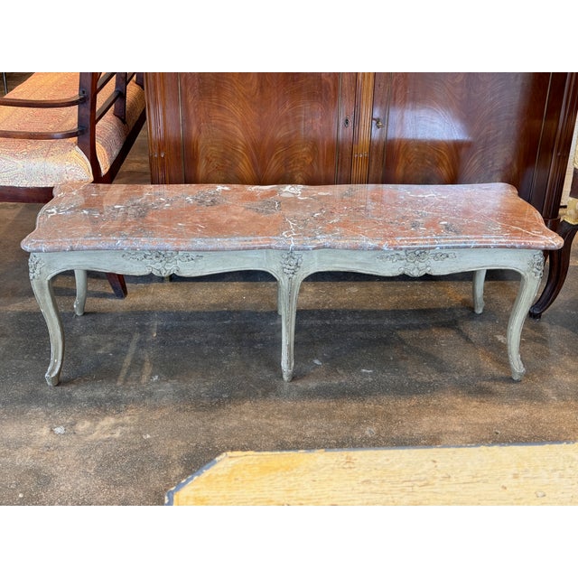 French 19th Century French Painted Marble Top Coffee Table With Cabriole Legs For Sale - Image 3 of 10