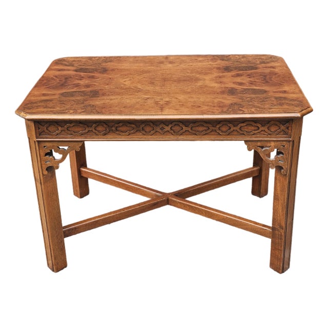 Mid 20th Century Chinese Chippendale Style Burlwood and Mahogany Side Table For Sale