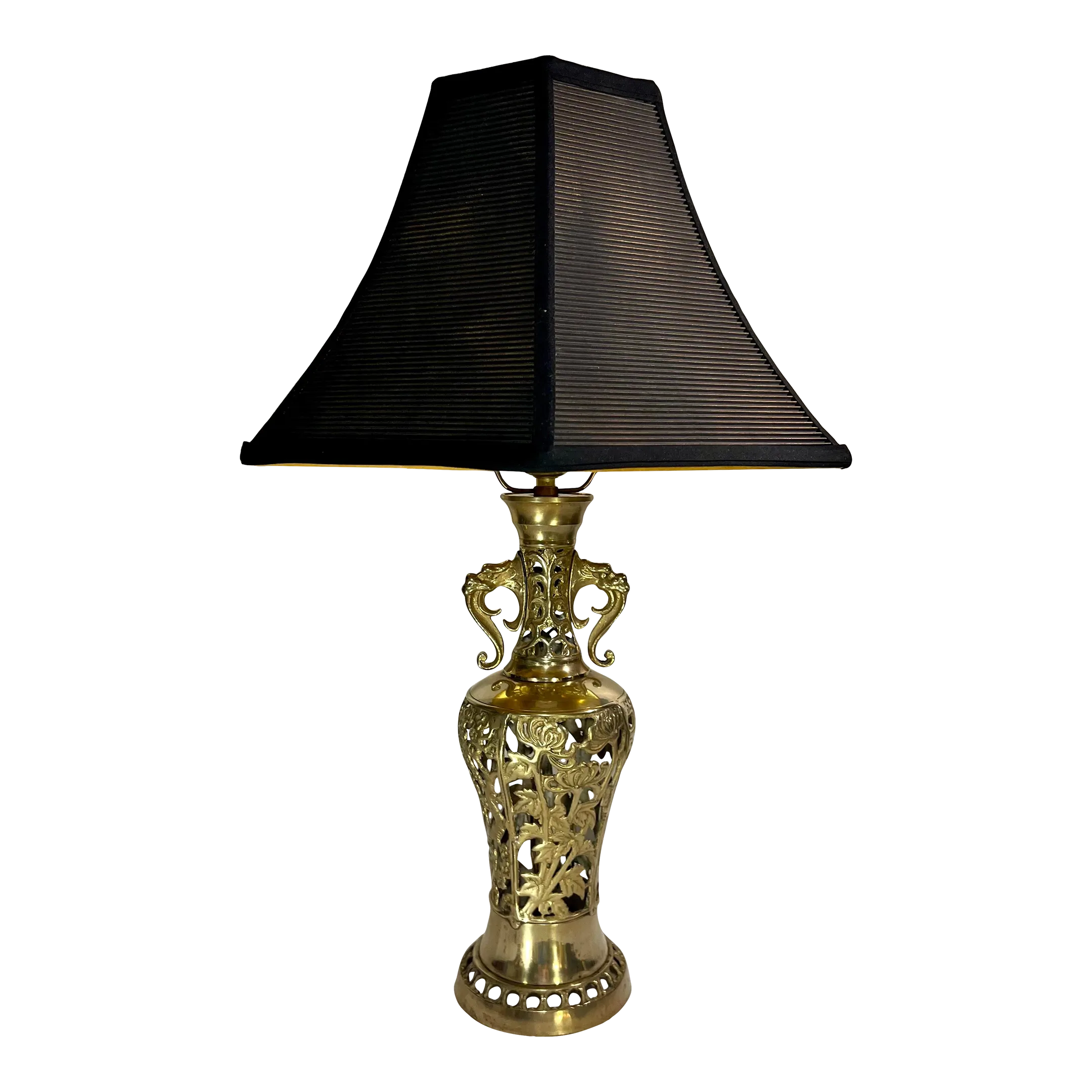 Vintage James Mont Style Reticulated Brass Table Lamp With Bamboo