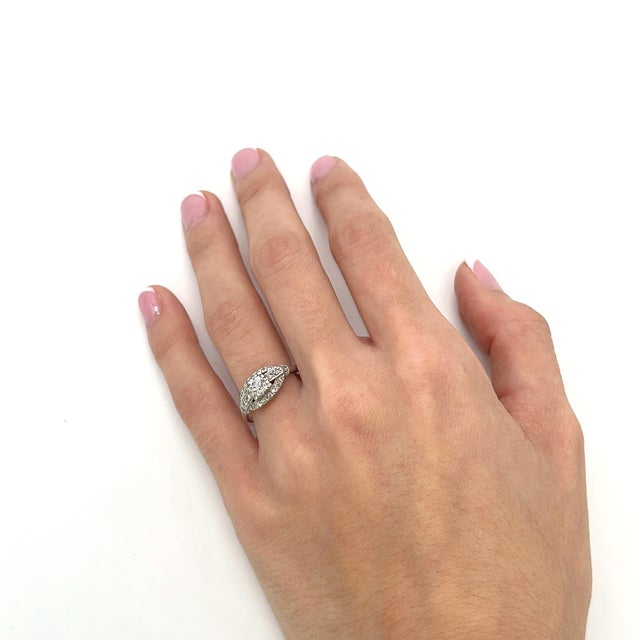 Antique Platinum Ring with One ~1ct 6.5mm SI1/J Central Old European-Cut Diamond & Twenty Round 1.75mm 0.02ct SI2/H Accent...