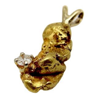 Vintage 5.5 Gram 22k Gold Nugget Charm With Diamond For Sale