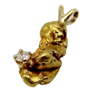 Vintage 5.5 Gram 22k Gold Nugget Charm With Diamond